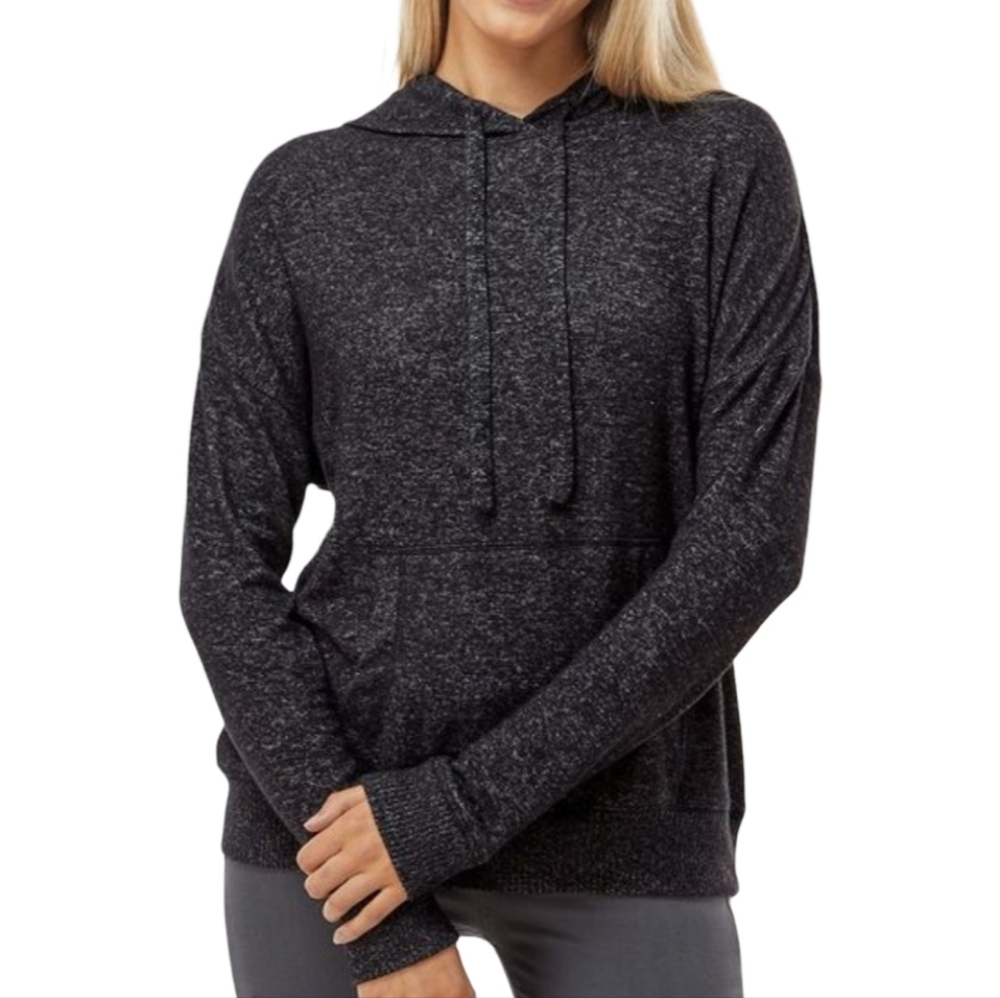 Workshop Republic Clothing Womens 2X Black Marled Knit Pullover Hoodie NWT